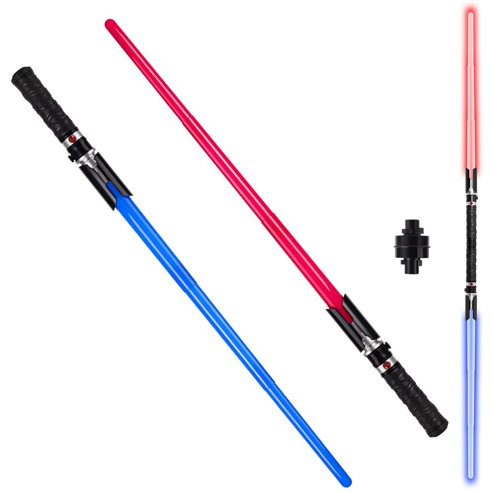 MIWIND 2-in-1 LED Dual Swords Set with FX Sound and Realistic Handle, Expandable Light Saber for Kids and Adults, Halloween Warriors - Light Swords Toy