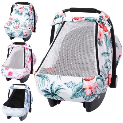 SMTTW Car Seat Cover for Babies, Stretchy Breathable Carseat Canopy, Multiuse Infant Stoller Cover for Baby Boys Girls, Privacy Breastfeeding Coverage Protect Baby from Wind, Sun (Red Cowned Crane)