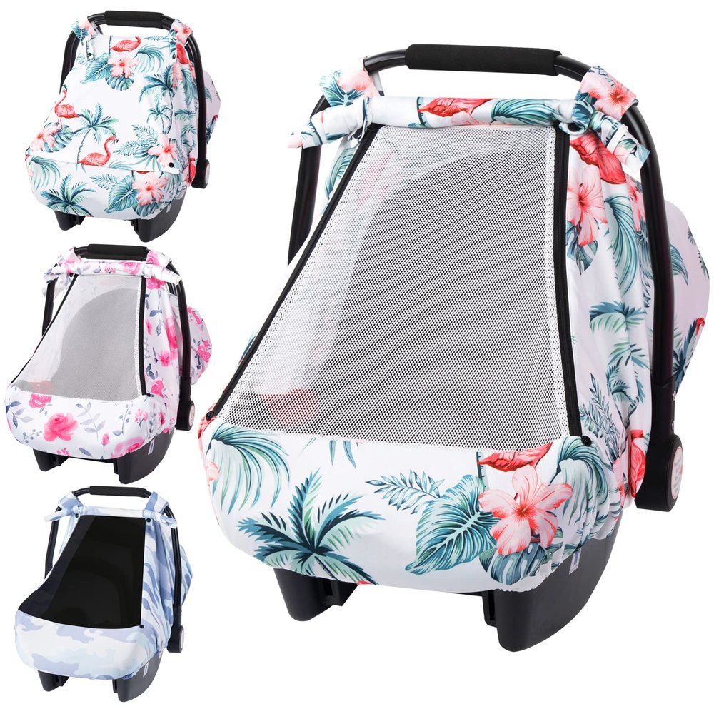 SMTTW Car Seat Cover for Babies, Stretchy Breathable Carseat Canopy, Multiuse Infant Stoller Cover for Baby Boys Girls, Privacy Breastfeeding Coverage Protect Baby from Wind, Sun (Red Cowned Crane)