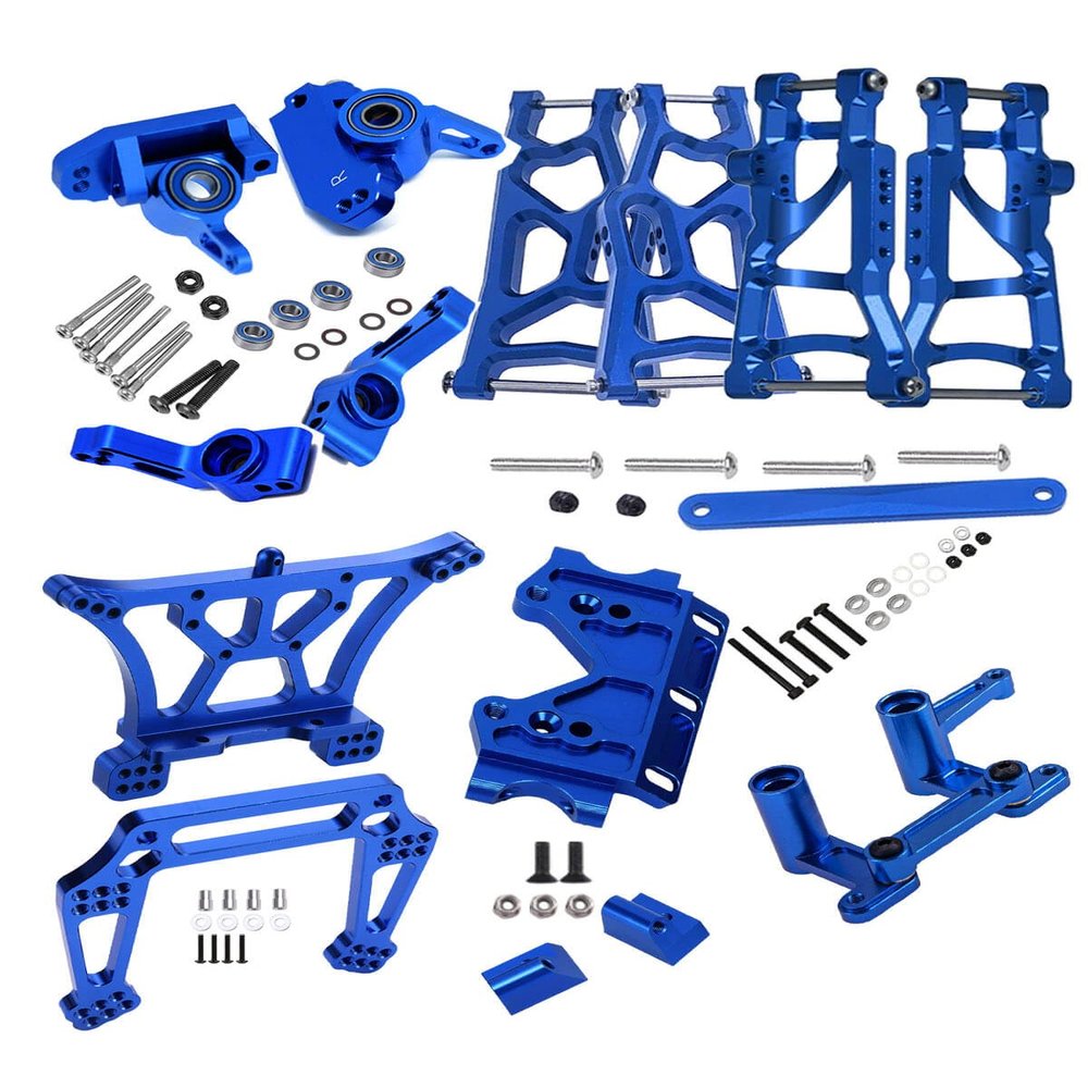RCMYou Upgrades Part for 1/10 Slash 2WD,Alloy Front Rear Suspension Arm,Caster Block,Steering Blocks,Rear Stub Axle Carriers,Steering Block,Shock Tower,Front Bulkhead Upgrades Set,Navy Blue
