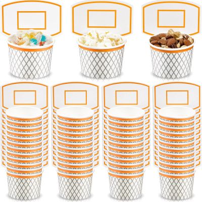 Suclain 48 Pieces Basketball Hoop Snack Cups Basketball Party Decorations Paper Party Supplies Kids Paper Snack Cups Disposable Treat Food Bowls for Ball Themed Birthday Favors