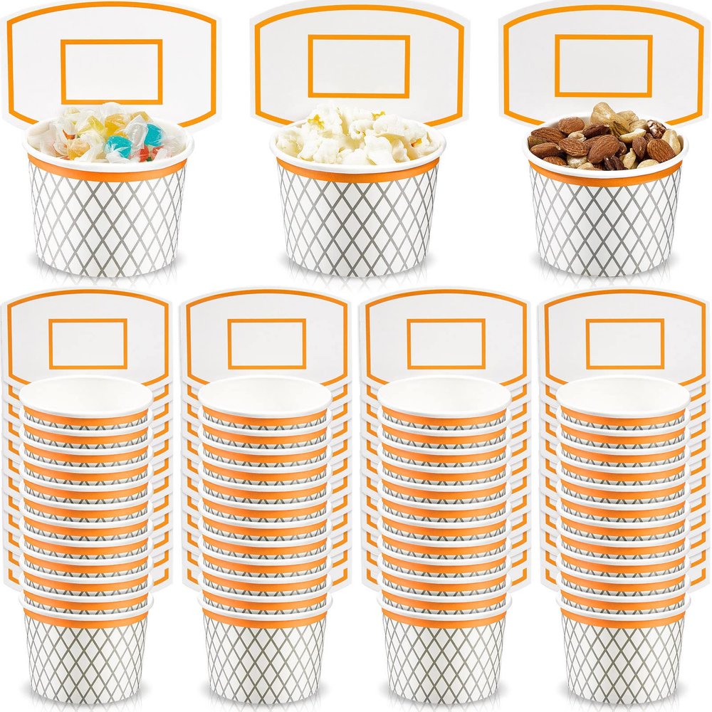 Suclain 48 Pieces Basketball Hoop Snack Cups Basketball Party Decorations Paper Party Supplies Kids Paper Snack Cups Disposable Treat Food Bowls for Ball Themed Birthday Favors