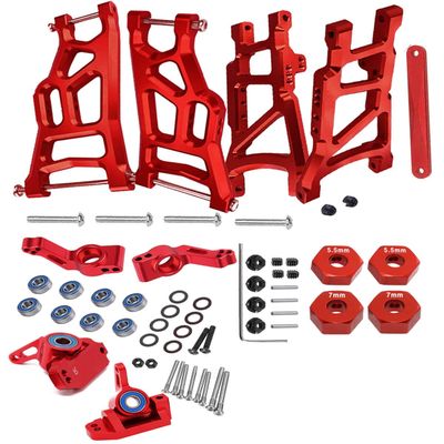 RCMYou Upgrades Part for 1/10 Slash 2WD,Alloy Front Rear Suspension Arm,Caster Block,Steering Blocks,Rear Stub Axle Carriers Upgrades Hops Up Set for Slash 2WD,Red
