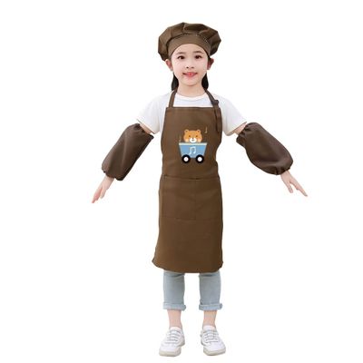 DAISHA 5 Sets of 3-Pack Chef's Hats Sleeves Apron Set for Children for Handmade Class,Painting,Cooking Baking Cake & Playing.