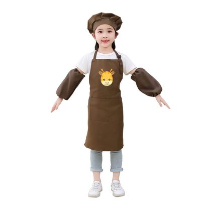 DAISHA 5 Sets of 3-Pack Chef's Hats Sleeves Apron Set for Children for Handmade Class,Painting,Cooking Baking Cake & Playing.