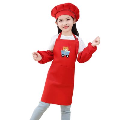DAISHA 5 Sets of 3-Pack Chef's Hats Sleeves Apron Set for Children for Handmade Class,Painting,Cooking Baking Cake & Playing.