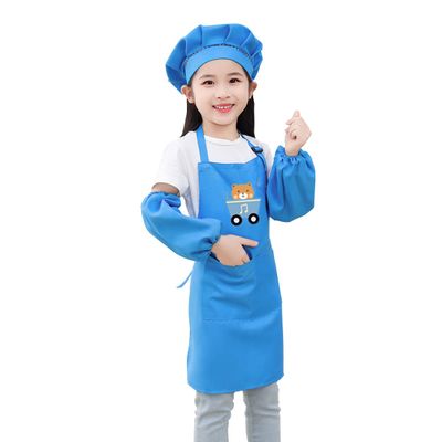 DAISHA 5 Sets of 3-Pack Chef's Hats Sleeves Apron Set for Children for Handmade Class,Painting,Cooking Baking Cake & Playing.