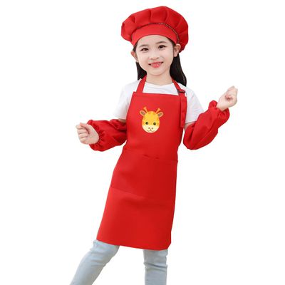DAISHA 5 Sets of 3-Pack Chef's Hats Sleeves Apron Set for Children for Handmade Class,Painting,Cooking Baking Cake & Playing.