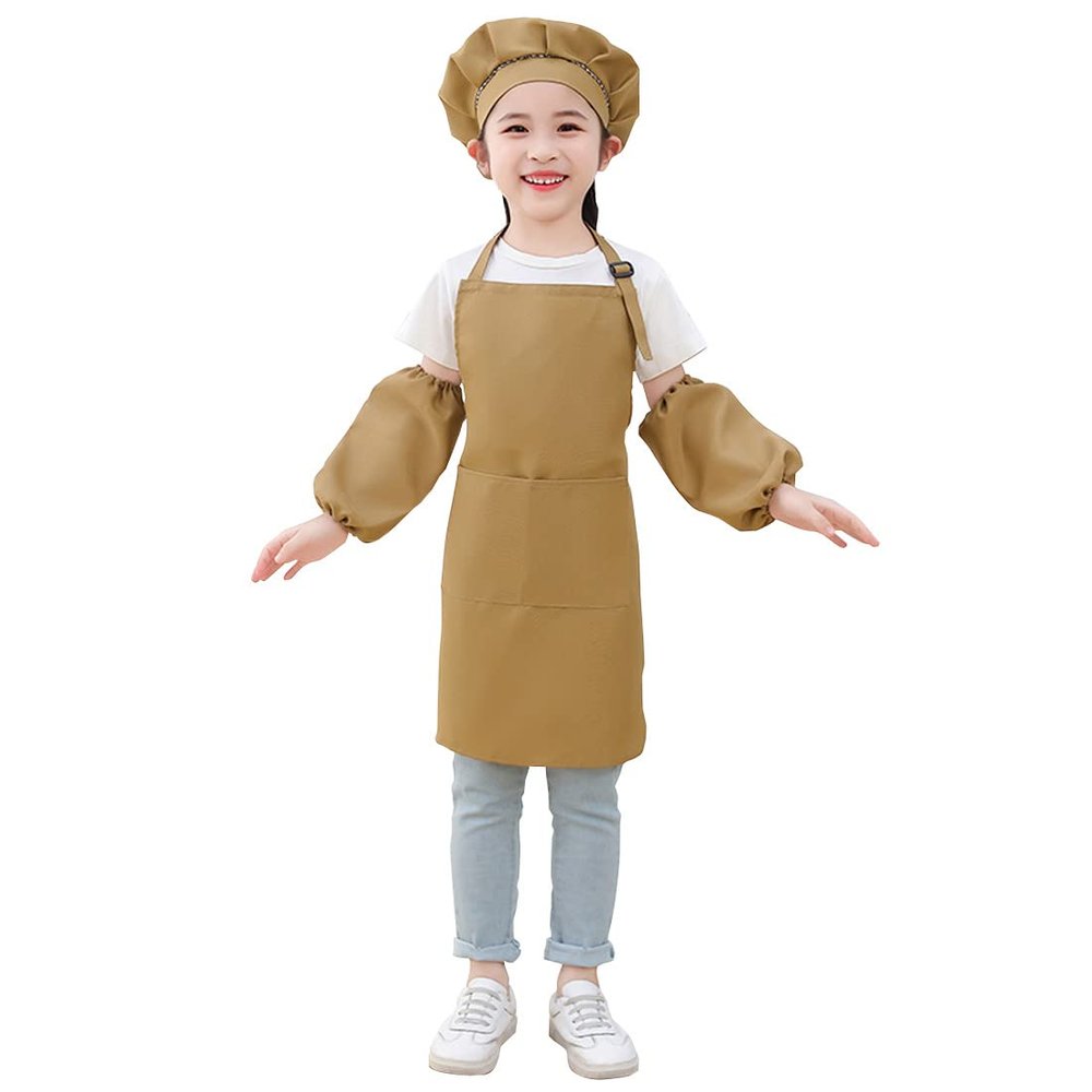 DAISHA 5 Sets of 3-Pack Chef's Hats Sleeves Apron Set for Children for Handmade Class,Painting,Cooking Baking Cake & Playing.