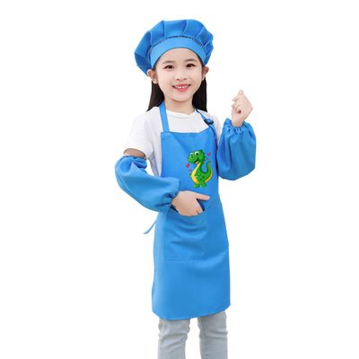 DAISHA 5 Sets of 3-Pack Chef's Hats Sleeves Apron Set for Children for Handmade Class,Painting,Cooking Baking Cake & Playing.