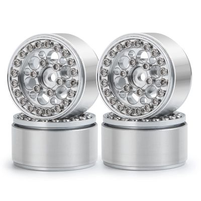SWX 1.0 Metal Beadlock Wheel Rim 4pcs Wheel Hub for 1/24 RC Crawler Car Axial SCX24 Gladiator Bronco C10 Deadbolt JLU Upgrade Parts (Silver)