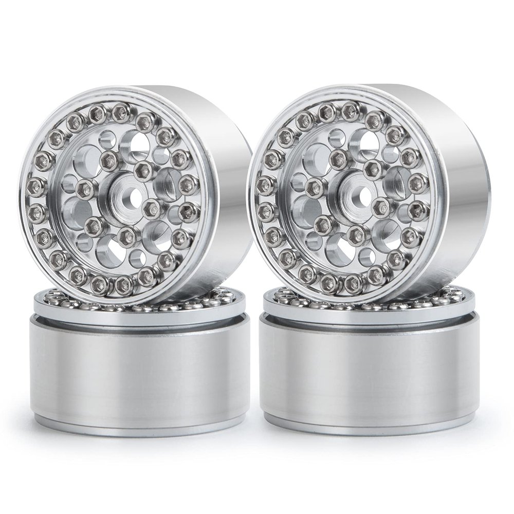SWX 1.0 Metal Beadlock Wheel Rim 4pcs Wheel Hub for 1/24 RC Crawler Car Axial SCX24 Gladiator Bronco C10 Deadbolt JLU Upgrade Parts (Silver)