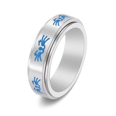 Meilord Glow in the Dark Luminous Cat Face Spinner Ring Stainless Steel Pet Animal Kitten Fidget Anxiety Ring for Women and Men Rotatable Stress Relieve Worry Rings