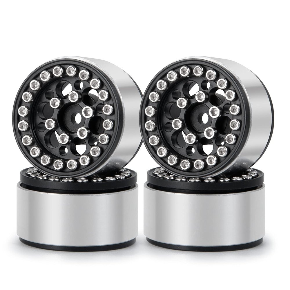 SWX 1.0 Metal Beadlock Wheel Rim 4pcs Wheel Hub for 1/24 RC Crawler Car Axial SCX24 Gladiator Bronco C10 Deadbolt JLU Upgrade Parts (Black)