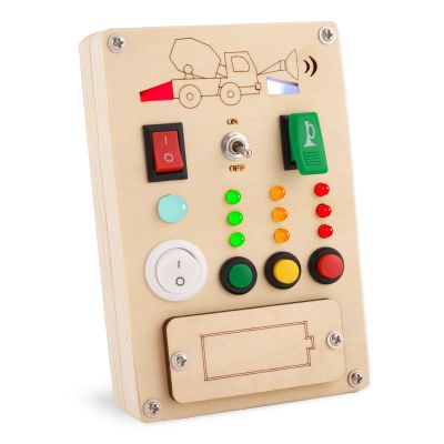 Falecha Busy Board Montessori Toys for 1 Year Old Led Button Push Toys Light Switch Preschool Learning Wooden Sensory for Toddlers 1-3 Baby Gifts Travel Fidget Toy (Vehicle Theme Light Toy)