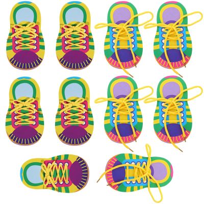 LUOZZY 10 Sets Shoe Trying Practice for Kids Shoelace Threading Teaching Toys Learn to Tie Shoelaces Toy Fine Motor Skills Toy Threading Game for Kids, Random Color