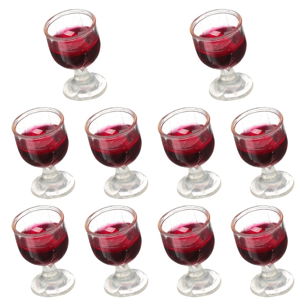 NUOBESTY 10Pcs 1: 12 Wine Glasses Dollhouse Cocktail Glasses Mini Red Wine Drink Cups for Dollhouse Decors Kitchen Accessories Miniature Goblet