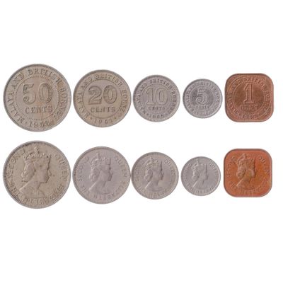 5 Coins from Malaya and British Borneo (Malaysia) | Malaya and British Borneo Coin Set Collection 1 5 10 20 50 Cents | Circulated 1976-1980 | Elizabeth II