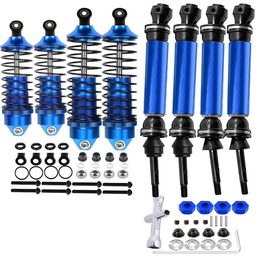 RCMYou RC Upgrades Part Drive Shaft Shocks for 1/10 Slash 4x4 VXL,Rustler 4X4 VXL,Stampede 4X4 VXL,Hoss 4X4 VXL,RC Drive Shaft CVD Axles & Alloy Big Bore RC Shock Absorber Set,Navy Blue