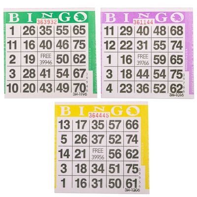 ToysCentral Basics Triple Pack Bingo Cards - 1500 per Pack (500 Green + 500 Purple + 500 Yellow) - 4 Inch Square Cards - All Ages