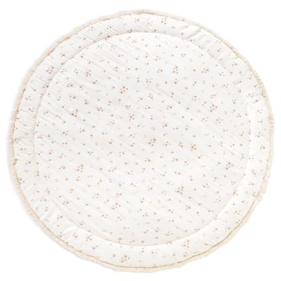 MakeMake Organics Organic Play Mat GOTS Certified Organic Cotton Nursery Floor Rug Washable Reversible Non Toxic Activity Mat Tummy Time Crawling Pad Thick Quilted (Round 48", Bloom + Solid Oat)