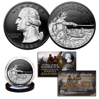 2021 Washington Crossing Delaware U.S. Quarter 2-Sided Black Ruthenium with Genuine Silver Highlights Obverse & Reverse