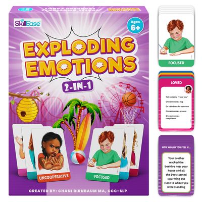 SkillEase Exploding Emotions Flashcards and Game: 2 in 1, Hilarious Family Fun, Social Emotional Learning, Feeling Cards for Kids, Teaches Social Skills, Autism