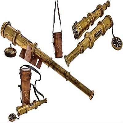 Antique Style Brass Telescope Heavy Material Nautical Telescope with Good Leather Cover Collective Telescope Piece of Art Maritime Telescope (16 inch) by Ascent Gifts.