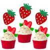 24 PCS Strawberry Cupcake Toppers Red Glitter Fruit Theme Berry Strawberry Cupcake Picks for Summer Sweet Fruit Baby Shower Kids Birthday Party Cake Decorations Supplies Red view 1