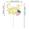 1 PCS Strawberry Sweet One Cake Topper Glitter First Birthday Strawberry Cake Pick for Sweet Fruit Theme Baby Shower Kids Birthday Party Cake Decorations Supplies Gold view 2