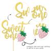 1 PCS Strawberry Sweet One Cake Topper Glitter First Birthday Strawberry Cake Pick for Sweet Fruit Theme Baby Shower Kids Birthday Party Cake Decorations Supplies Gold view 3