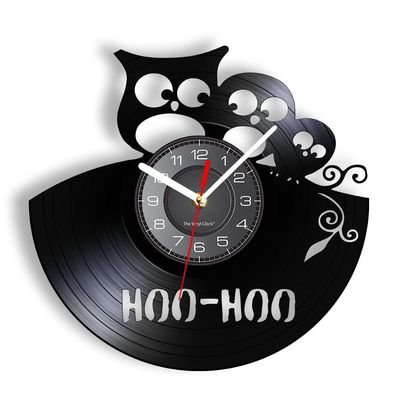 Timethink 12'' Hoo Hoo Baby Owl Vinyl Record Wall Clock for Kid Room Nursery, Modern Decorative Animal Wall Decor Silent Quartz Non-Ticking Wall Clock Watch Battery Operated for Owl Lovers Gift