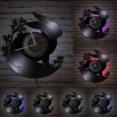 Timethink 12'' Rabbit Silhouette LED Vinyl Record Wall Clock with 7 Colors Changing, Woodland Animal Nursery Art Baby Room Night Light Silent Wall Clock Watch Bunny Decorative Clock Gift for Kids