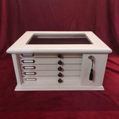 High quality Italian velvet and wood coin box 5 drawers (Legno BIanco)