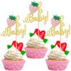 24 PCS Strawberry Oh Baby Cupcake Toppers Glitter Baby Shower Strawberry Cupcake Picks for Fruit Theme Baby Shower Kids Boys Girls Birthday Party Cake Decorations Supplies Gold view 1