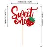 1 PCS Strawberry 1st Birthday Cake Topper Glitter Sweet One First Birthday Strawberry Cake Pick Decoration for Sweet Fruit Theme Baby Shower Kids Birthday Party Supplies Red view 2