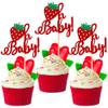 24 PCS Strawberry Oh Baby Cupcake Toppers Glitter Fruit Theme Oh Baby Strawberry Cupcake Picks for Gender Reveal Baby Shower Kids Boys Girls Birthday Party Cake Decorations Supplies Red view 1