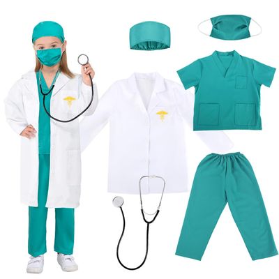 Acecharming Kids Doctors Costume, Child Role Play Costumes Unisex Doctor Fancy Dress Costume Doctor Scrubs for Kids Doctor and Nurse Costumes for Halloween Cosplay Party