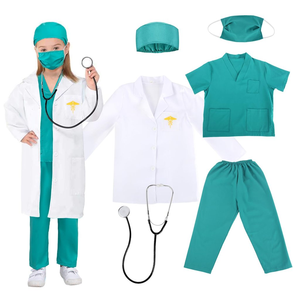 Acecharming Kids Doctors Costume, Child Role Play Costumes Unisex Doctor Fancy Dress Costume Doctor Scrubs for Kids Doctor and Nurse Costumes for Halloween Cosplay Party