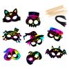 Magic Masks, 8PCS Rainbow Scratch Paper Halloween Masks DIY Art Craft Kit Ghost Skeleton Cat Witch Pumpkin Bat Spider Mask Decorations for Kids Birthday Party Halloween Cosplay Creative Gift view 1