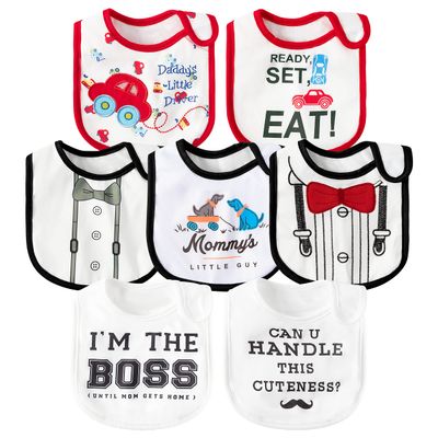 2ooya 7Pcs Cotton Waterproof Baby Bibs Adjustable Hook Loop Closure Infant Bib Unisex Black Red Newborn Babies Food Bibs Baby Keepsake Gift for Eating Teething Drooling Feeding6-12 Months
