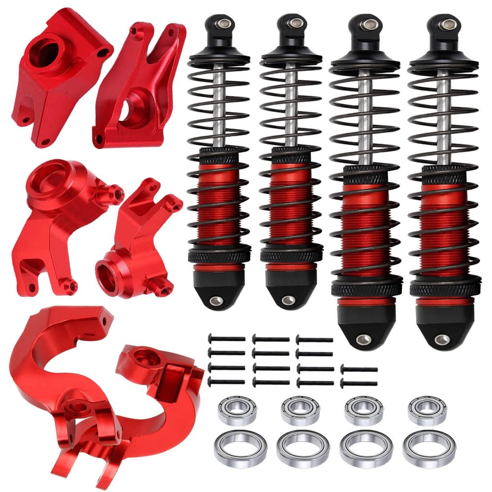 RCMYou Upgrades Alloy RC Shocks,Caster Block,Steering Blocks,Rear Stub Axle Carriers for 1/10 Granite/Senton 4x4 3S Blx & Mega 550,Big Rock/Vorteks 4x4 3S Blx,Upgrades Part Hop Ups,Red