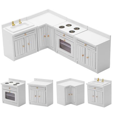 Wooden Dollhouse Miniature Furniture Kitchen Play Cabinet Fridge Set Freely Combined 1/12 Scale