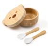 Baby Bowls with Lid,HBM Bamboo Suction Bowls for Baby and Spoon Set,3PC Feeding Supplies Set for Infant, Toddlers,Detachable Silicone Suction Stay Put Base for Wooden Bowl Marble view 1