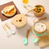 Baby Bowls with Lid,HBM Bamboo Suction Bowls for Baby and Spoon Set,3PC Feeding Supplies Set for Infant, Toddlers,Detachable Silicone Suction Stay Put Base for Wooden Bowl Marble view 3
