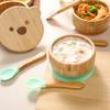 Baby Bowls with Lid,HBM Bamboo Suction Bowls for Baby and Spoon Set,3PC Feeding Supplies Set for Infant, Toddlers,Detachable Silicone Suction Stay Put Base for Wooden Bowl Mint view 3