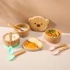 Baby Bowls with Lid,HBM Bamboo Suction Bowls for Baby and Spoon Set,3PC Feeding Supplies Set for Infant, Toddlers,Detachable Silicone Suction Stay Put Base for Wooden Bowl Mint view 4