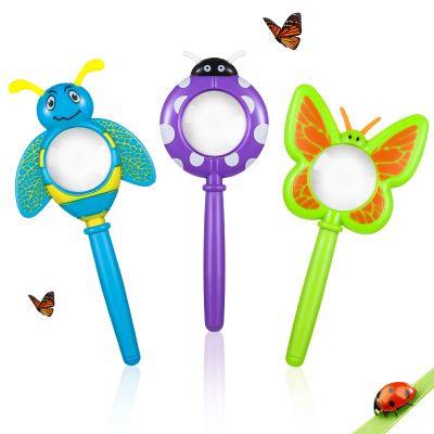 Oudain 3 Piece Flower Magnifying Glasses Pretty Petals Design with Insect and Butterfly Theme, Handheld Magnifier Gift Outdoor Exploration