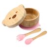 Baby Bowls with Lid,HBM Bamboo Suction Bowls for Baby and Spoon Set,3PC Feeding Supplies Set for Infant, Toddlers,Detachable Silicone Suction Stay Put Base for Wooden Bowl (Pink) view 1