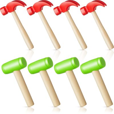 Deekin Toy Hammer Simulation Small Wooden Plastic Maintenance Tools Hammers Educational Toys Party Gift for Teens Girls Boys School Birthday Games Party Supplies(8 Pcs,2 Style Toy Hammer)